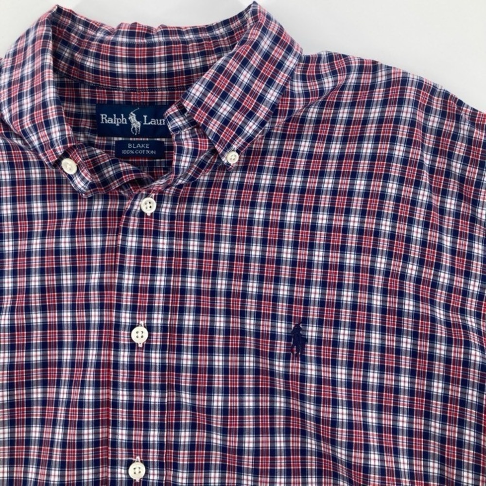 Ralph Lauren Blake Cotton Button-Down Shirt Men Large Red Plaid Americana Office